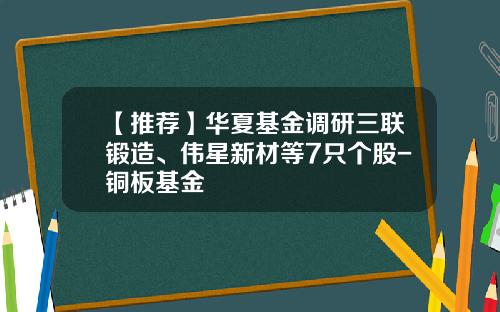【推荐】华夏基金调研三联锻造、伟星新材等7只个股-铜板基金