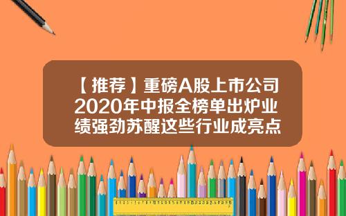 【推荐】重磅A股上市公司2020年中报全榜单出炉业绩强劲苏醒这些行业成亮点