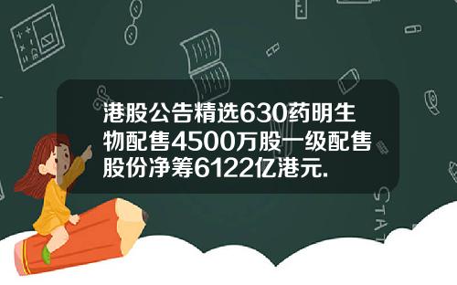 港股公告精选630药明生物配售4500万股一级配售股份净筹6122亿港元.