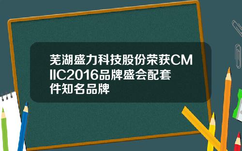 芜湖盛力科技股份荣获CMIIC2016品牌盛会配套件知名品牌