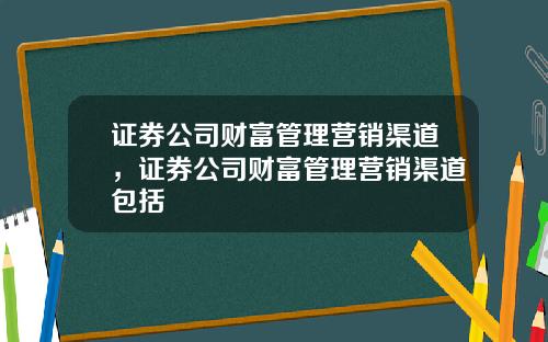 证券公司财富管理营销渠道,证券公司财富管理营销渠道包括