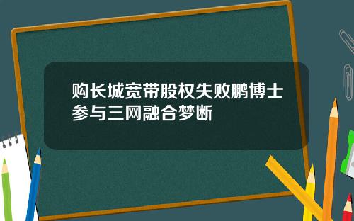 购长城宽带股权失败鹏博士参与三网融合梦断