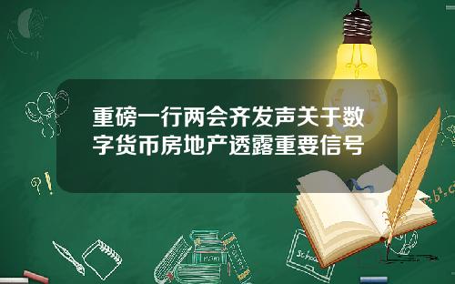 重磅一行两会齐发声关于数字货币房地产透露重要信号