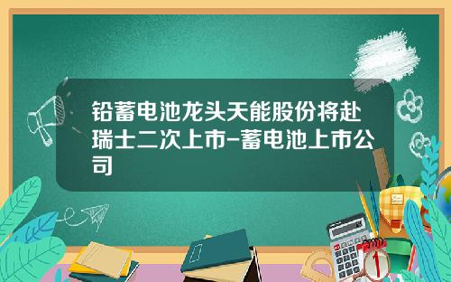 铅蓄电池龙头天能股份将赴瑞士二次上市-蓄电池上市公司