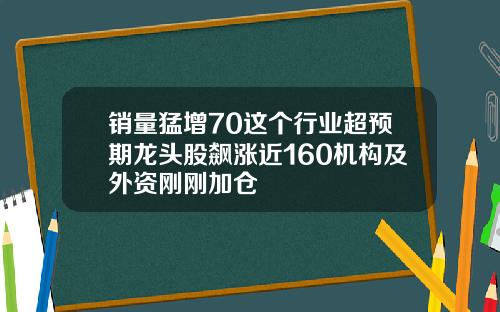 销量猛增70这个行业超预期龙头股飙涨近160机构及外资刚刚加仓