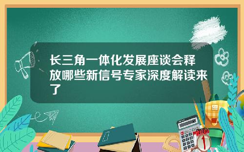长三角一体化发展座谈会释放哪些新信号专家深度解读来了
