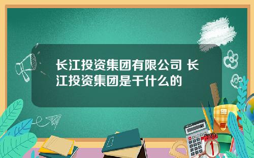 长江投资集团有限公司 长江投资集团是干什么的