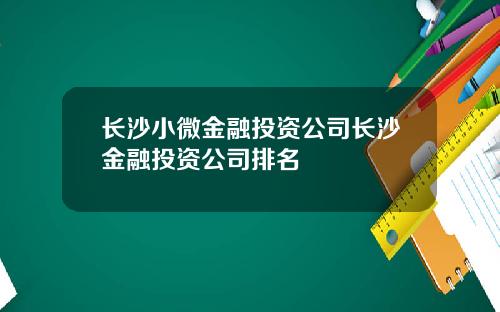 长沙小微金融投资公司长沙金融投资公司排名