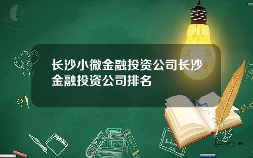 长沙小微金融投资公司长沙金融投资公司排名