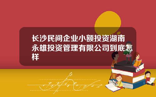 长沙民间企业小额投资湖南永雄投资管理有限公司到底怎样