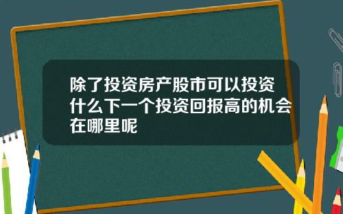除了投资房产股市可以投资什么下一个投资回报高的机会在哪里呢