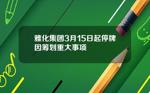 雅化集团3月15日起停牌因筹划重大事项