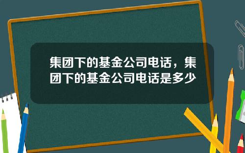 集团下的基金公司电话,集团下的基金公司电话是多少