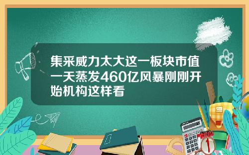集采威力太大这一板块市值一天蒸发460亿风暴刚刚开始机构这样看