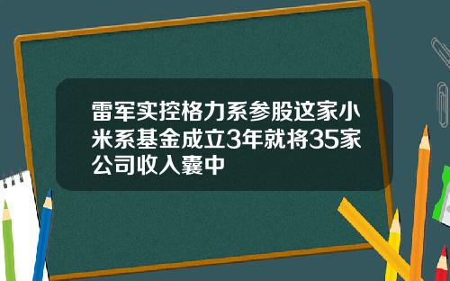 雷军实控格力系参股这家小米系基金成立3年就将35家公司收入囊中