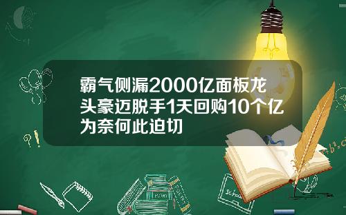 霸气侧漏2000亿面板龙头豪迈脱手1天回购10个亿为奈何此迫切