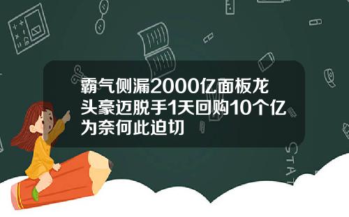 霸气侧漏2000亿面板龙头豪迈脱手1天回购10个亿为奈何此迫切