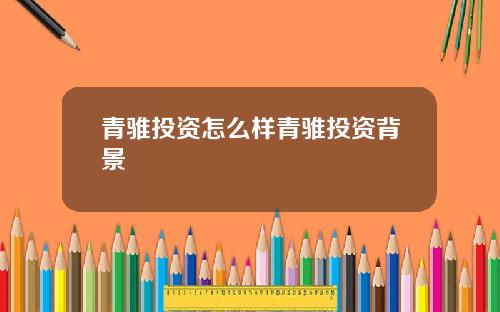 青骓投资怎么样青骓投资背景