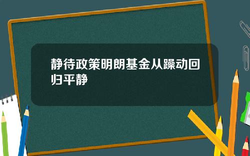 静待政策明朗基金从躁动回归平静