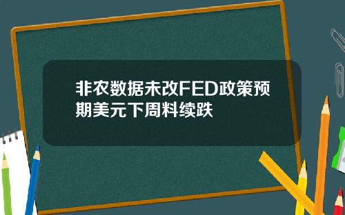 非农数据未改FED政策预期美元下周料续跌
