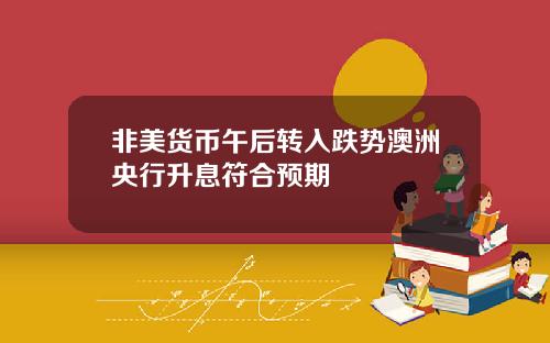 非美货币午后转入跌势澳洲央行升息符合预期