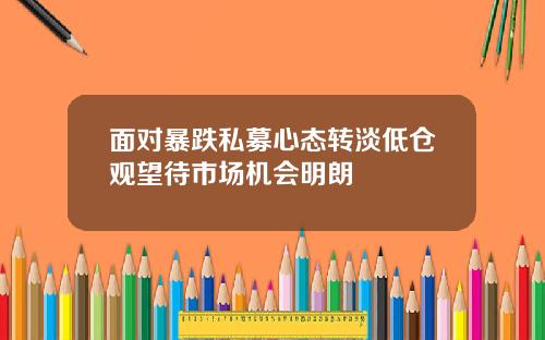 面对暴跌私募心态转淡低仓观望待市场机会明朗