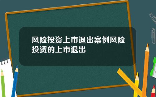 风险投资上市退出案例风险投资的上市退出