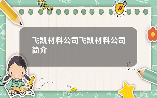 飞凯材料公司飞凯材料公司简介