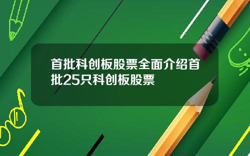 首批科创板股票全面介绍首批25只科创板股票