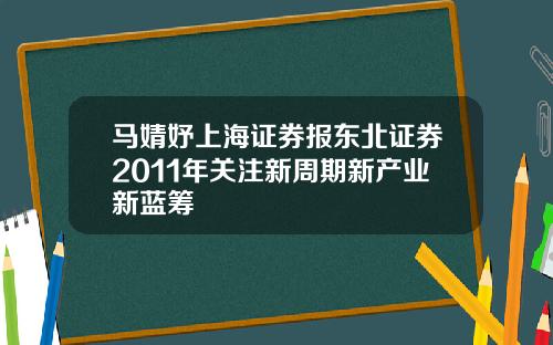马婧妤上海证券报东北证券2011年关注新周期新产业新蓝筹