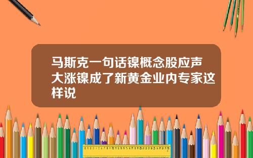 马斯克一句话镍概念股应声大涨镍成了新黄金业内专家这样说