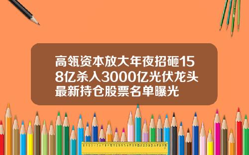 高瓴资本放大年夜招砸158亿杀入3000亿光伏龙头最新持仓股票名单曝光