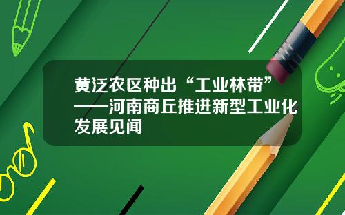 黄泛农区种出“工业林带”——河南商丘推进新型工业化发展见闻