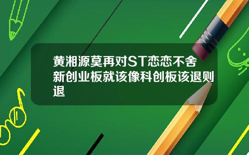 黄湘源莫再对ST恋恋不舍新创业板就该像科创板该退则退