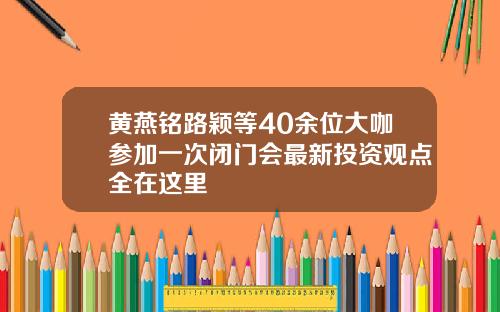 黄燕铭路颖等40余位大咖参加一次闭门会最新投资观点全在这里